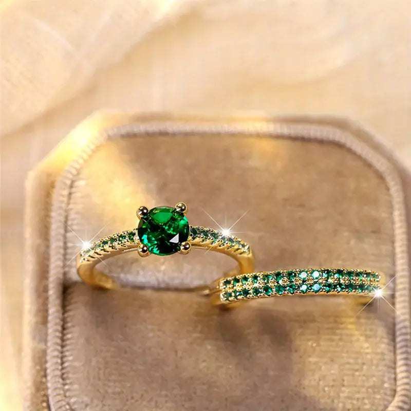 Serena Emerald Duo Ring Set | Zlato