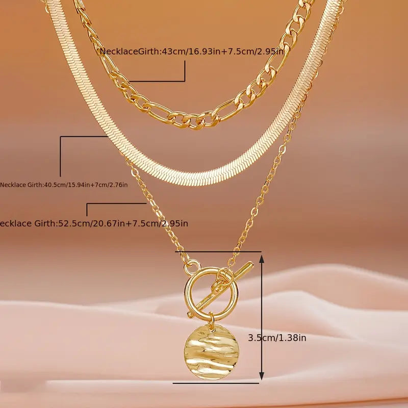 Savira Textured Coin Layered Necklace | Zlato