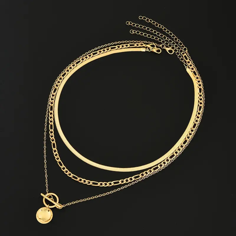 Savira Textured Coin Layered Necklace | Zlato