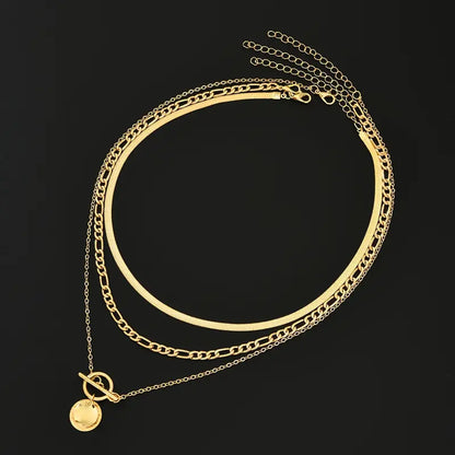 Savira Textured Coin Layered Necklace | Zlato