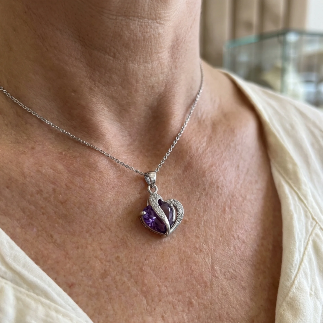 Náhrdelník Amethyst Two Heart | Bílé zlato