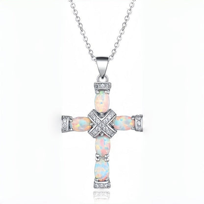 Lumen Opal Křížový Náhrdelník | Zlato