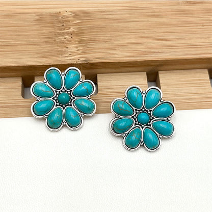 Serelith Tyrkysové Květy Náušnice | Bílé Zlato
