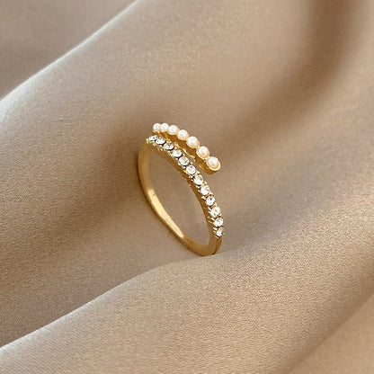 Virelle Pearl Crystal Open Ring | Zlato