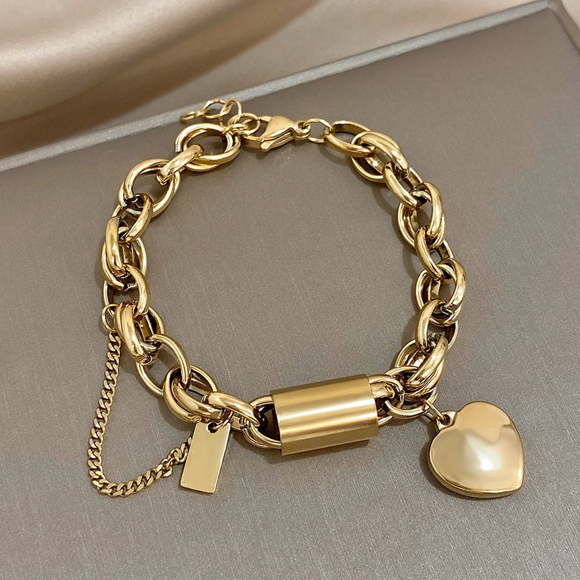 Srdcová Chunky Náramek | Zlato