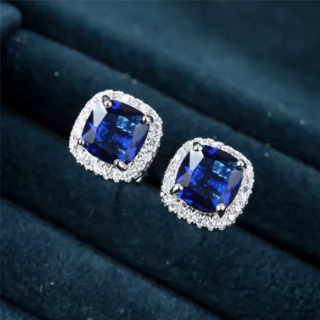 Náušnice Saphir Square Stud | Bílé zlato