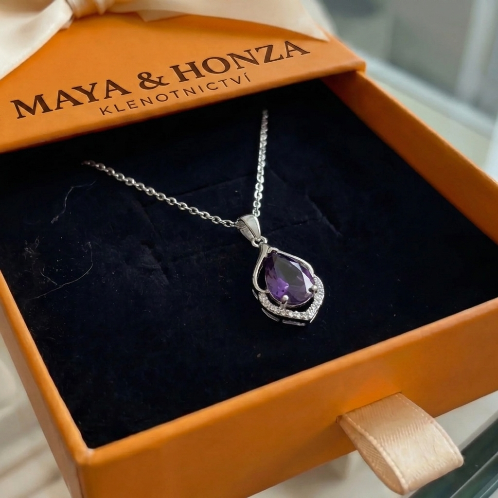 Náhrdelník Selvara Crescent Drop | Bílé zlato