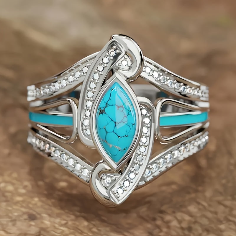 Turquoise Marquis Prsten | Bílé zlato