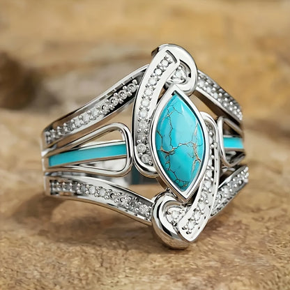 Turquoise Marquis Prsten | Bílé zlato