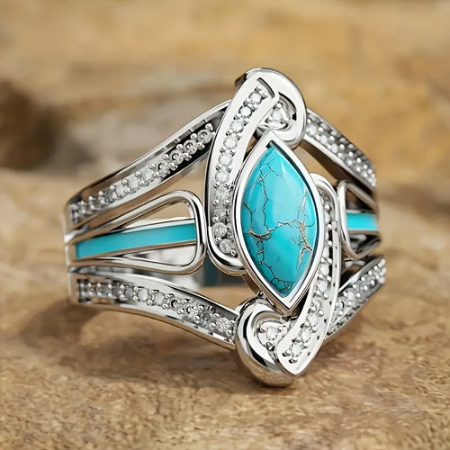 Turquoise Marquis Prsten | Bílé zlato