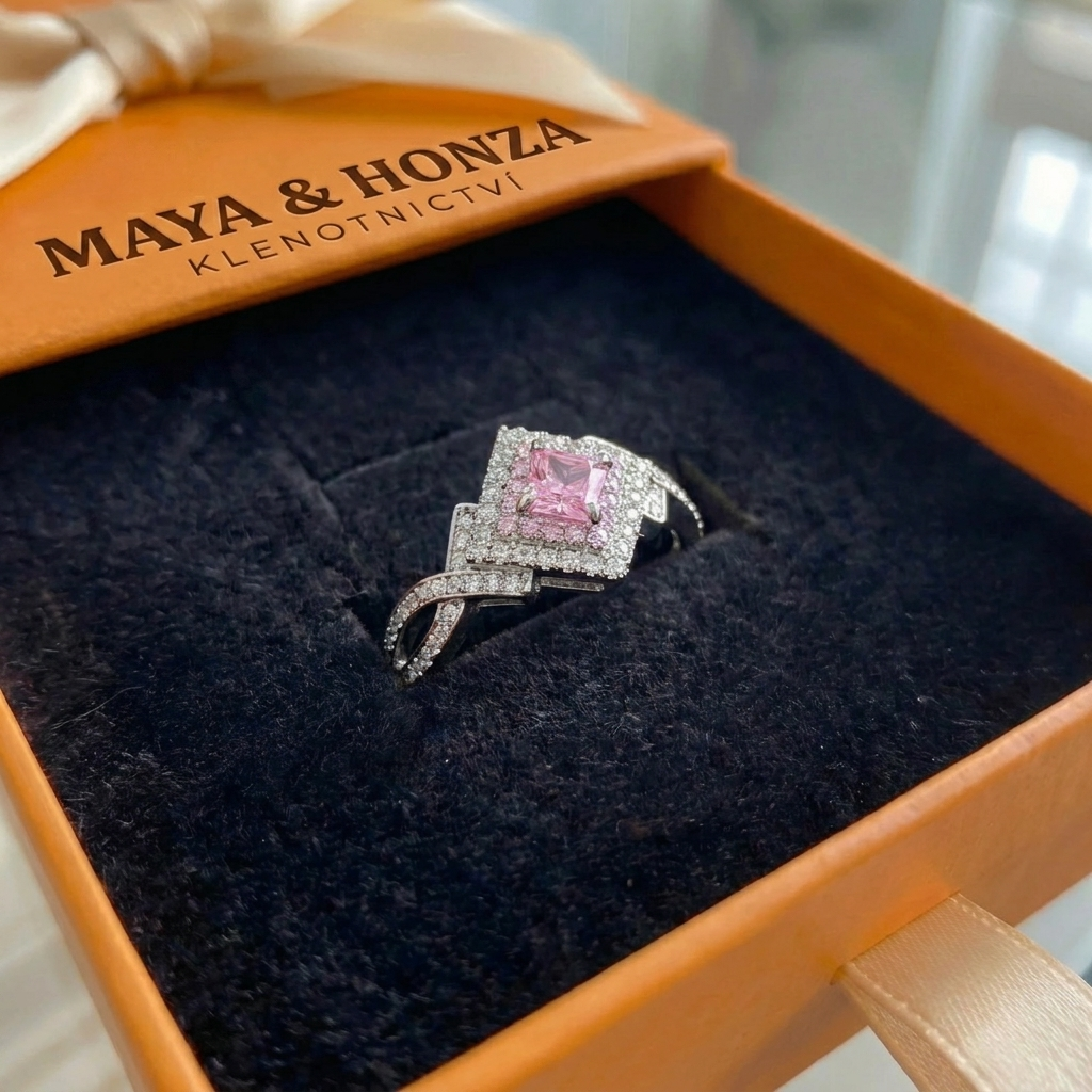 Couture Pave Square Ring | Bílý zlato