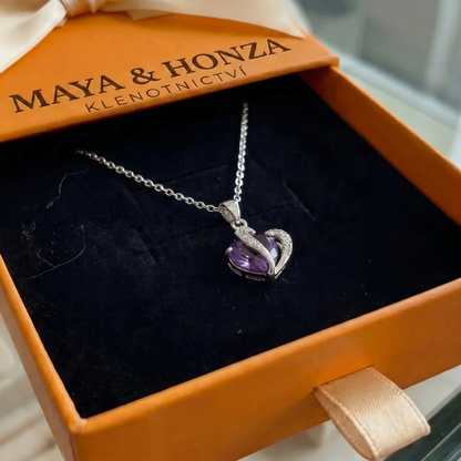 Náhrdelník Amethyst Two Heart | Bílé zlato