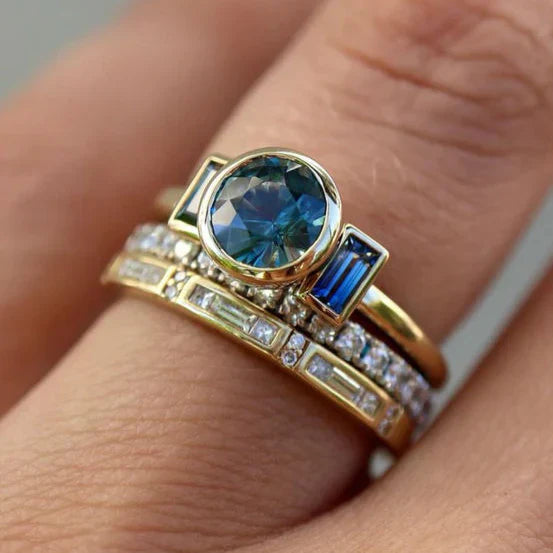 Antický modrý elegantní prstenový set | Zlato