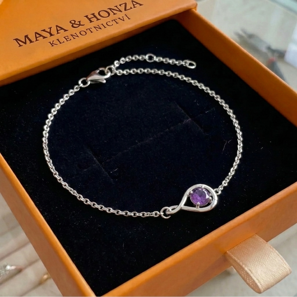 Náramek Amethyst Infinity | Bílé zlato