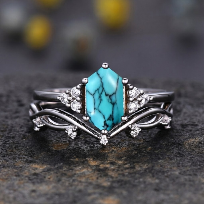 Elarin Sea Crest Ring Set | Bílé zlato