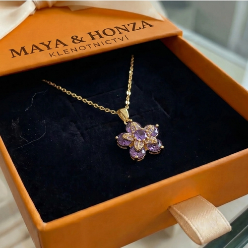 Náhrdelník s květem Amelyth Violet | Zlato